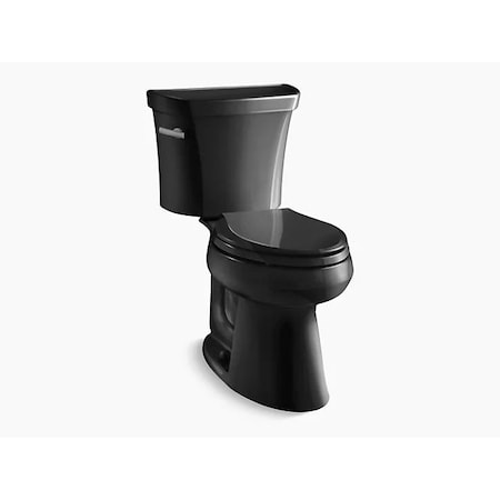 Kohler Elongtd 1.28 GPF Chair Hgt Toilet W/ Tank Cover Locks & 10 Rgh-In, 1.28 gpf, Black 3889-T-7